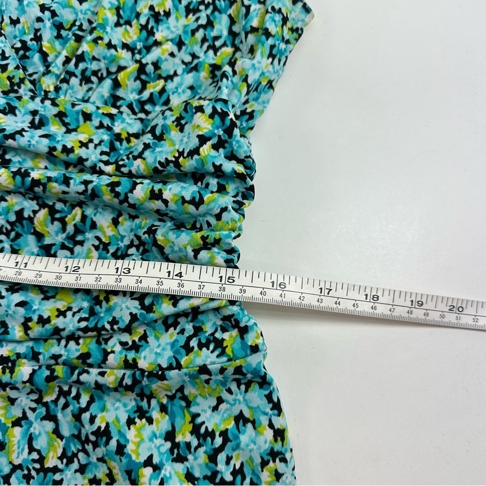 Glamour Green Floral Flare Dress Size 12 Sleeveless V Neck Stretch - Picture 7 of 8